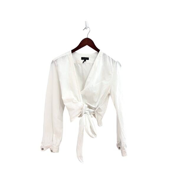 Rag & Bone Linen White Wrap Long Sleeve Top - Picture 1 of 8